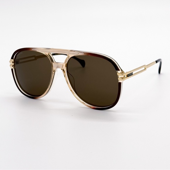 NEW GUCCI GG1104S 002 AVIATOR BROWN UNISEX SUNGLASSES GUCCI - Picture 4 of 12